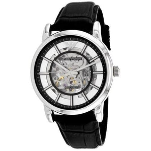 Emporio Armani Luigi Silver Skeleton Dial Black Leather Strap Watch For Men - AR1981 Authentic Buy Shop Now