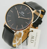Daniel Wellington Classic Sheffield Black Dial Black Leather Strap Watch For Men - DW00100127 Authentic Buy Shop Now