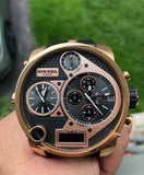 Diesel Big Daddy Gold & Black Dial Black Leather Strap Watch For Men - DZ7261 Authentic Buy Shop Now