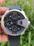 Diesel Uber Chief Oversized 4 Time Black Dial Leather Strap Watch For Men - DZ7376 Authentic Buy Shop Now
