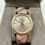 Burberry The City Gold Dial Haymarket Brown Leather Strap Watch for Women - BU9026 Authentic Buy Shop Now