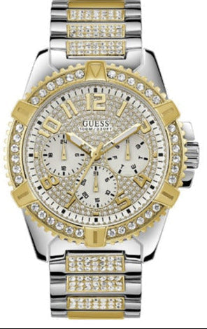Guess Frontier Chronograph Crystals Silver Dial Two Tone Steel Strap Watch for Men - W0799G4 Authentic Buy Shop Now