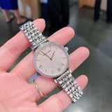 Emporio Armani Gianni T Bar Pink Mother of Pearl Dial Silver Steel Strap Watch For Women - AR1779 Authentic Buy Shop Now
