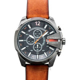 Diesel Mega Chief Chronograph Black Dial Brown Leather Strap Watch For Men - DZ4343 Authentic Buy Shop Now