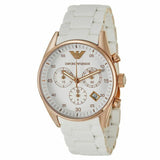 Emporio Armani Sportivo Silver Dial White Silicone Strap Watch For Women - AR5920 Authentic Buy Shop Now