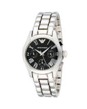 Emporio Armani Velente Chronograph Black Dial Silver Steel Strap Watch For Women - AR0674 Authentic Buy Shop Now