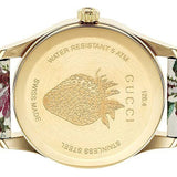 Gucci G Timeless Floral Gold Dial White Leather Strap Watch For Women - YA1264084 Authentic Buy Shop Now