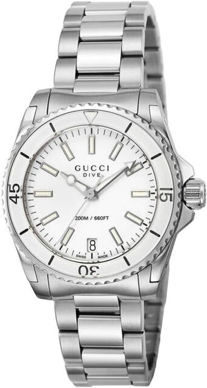 Gucci Dive Quartz White Dial Stainless Steel Unisex Watch - YA136402 Authentic Buy Shop Now