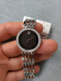 Movado Esperanza 63 Diamonds Black Dial Silver Steel Strap Watch For Women - 0607052 Authentic Buy Shop Now