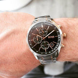Hugo Boss Grand Prix Black Dial Two Tone Steel Strap Watch for Men - 1513473 Authentic Buy Shop Now