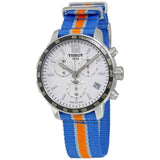 Tissot Quickster Chronograph NBA New York Kicks White Dial Multicolored Nato Strap Watch For Men - T095.417.17.037.06 Authentic Buy Shop Now