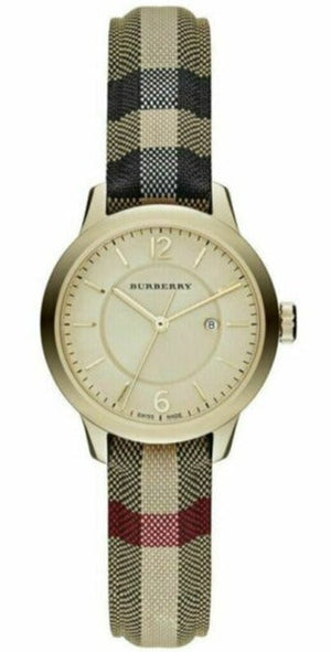 Burberry Classic Champagne Gold Dial Horseferry Leather Strap Watch for Women - BU10104 Authentic Buy Shop Now