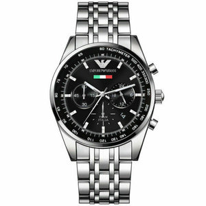 Emporio Armani Sportivo Chronograph Black Dial Silver Steel Strap Watch For Men - AR5984 Authentic Buy Shop Now
