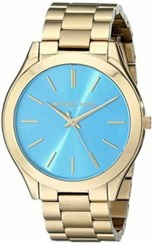 Michael Kors Slim Runway Blue Dial Gold Steel Strap Watch for Women - MK3265 Authentic Buy Shop Now
