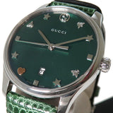 Gucci G-Timeless Green Mother of Pearl Dial Green Leather Strap Watch For Women - YA126585 Authentic Buy Shop Now