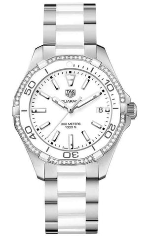 Tag Heuer Aquaracer Diamonds White Dial Two Tone Steel Strap Watch for Women - WAY131H.BA0914 Authentic Buy Shop Now