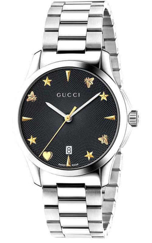 Gucci G Timeless Black Dial Silver Steel Strap Watch For Women - YA1264029 Authentic Buy Shop Now