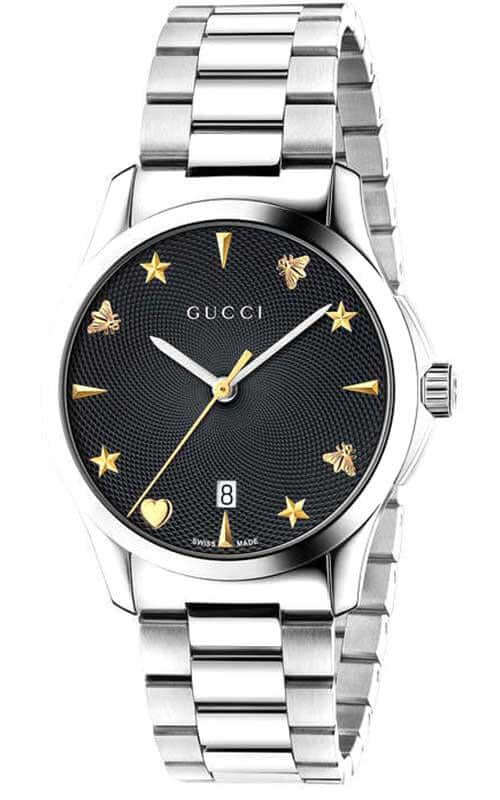 Gucci G Timeless Black Dial Silver Steel Strap Watch For Women - YA1264029 Authentic Buy Shop Now