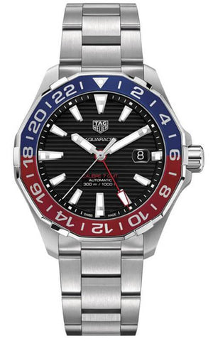 Tag Heuer Aquaracer GMT Caliber 7 Pepsi Black Dial Silver Steel Strap Watch for Men - WAY201F.BA0927 Authentic Buy Shop Now