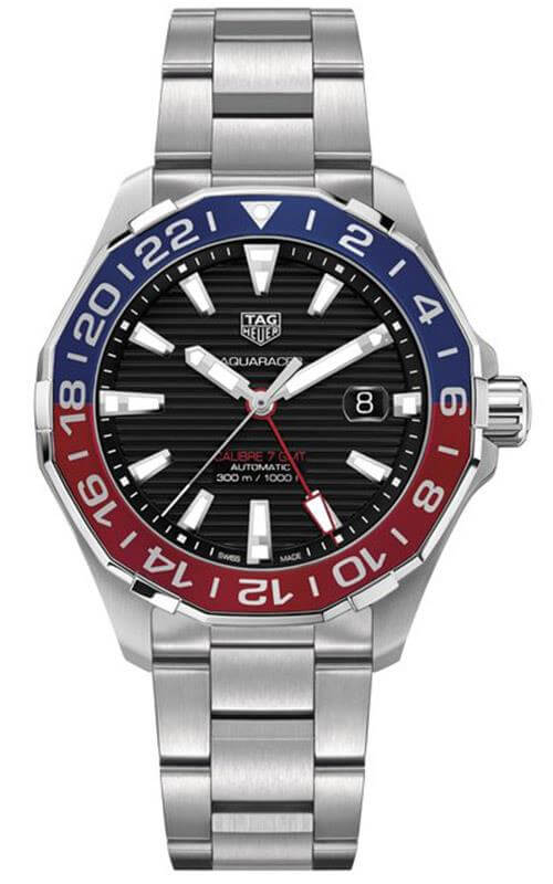 Tag Heuer Aquaracer GMT Caliber 7 Pepsi Black Dial Silver Steel Strap Watch for Men - WAY201F.BA0927 Authentic Buy Shop Now