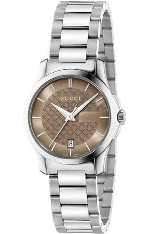 Gucci G Timeless Brown Dial Silver Steel Strap Watch For Women - YA126526 Authentic Buy Shop Now