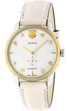 Gucci G Timeless Automatic Silver Dial Beige Leather Strap Watch For Men - YA126348 Authentic Buy Shop Now