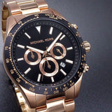 Michael Kors Layton Chronograph Black Dial Rose Gold Steel Strap Watch For Men - MK8824 Authentic Buy Shop Now