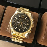Michael Kors Lexington Chronograph Black Dial Gold Steel Strap Watch for Men - MK8286 Authentic Buy Shop Now