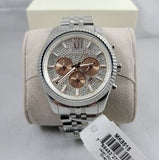Michael Kors Lexington Chronograph Silver Dial Silver Steel Strap Watch for Men - MK8515 Authentic Buy Shop Now