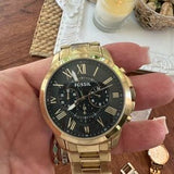 Fossil Grant Chronograph Black Dial Gold Steel Strap Watch for Men - FS4815 Authentic Buy Shop Now