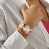 Michael Kors Mini Lennox Three-Hand Rose Gold Dial Pink Silicone Strap Watch For Women - MK7282 Authentic Buy Shop Now