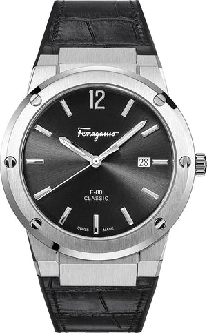 Salvatore Ferragamo F-80 Classic Black Dial Black Leather Strap Watch for Men - SFDT00219 Authentic Buy Shop Now