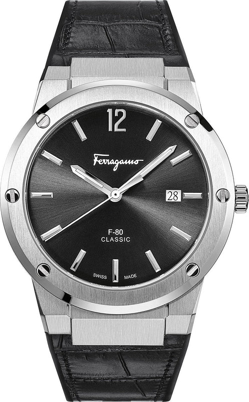 Salvatore Ferragamo F-80 Classic Black Dial Black Leather Strap Watch for Men - SFDT00219 Authentic Buy Shop Now