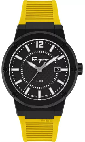 Salvatore Ferragamo F-80 Classic Black Dial Yellow Rubber Strap Watch for Men - SFHY01522 Authentic Buy Shop Now