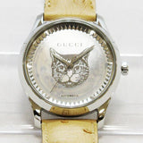 Gucci G Timeless Automatic Mother of Pearl Dial Brown Leather Strap Watch For Women - YA1264112 Authentic Buy Shop Now