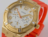 Guess Jet Setter Golden Dial Orange Rubber Watch For Women - W0564L2 Authentic Buy Shop Now