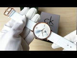 Calvin Klein Accent Silver Dial White Leather Strap Watch for Women - K2Y216K6 Authentic Buy Shop Now