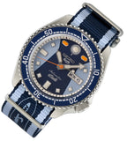 Seiko 5 Sports Honda Super Cub Limited Edition Blue Dial Two Tone NATO Strap Watch For Men - SRPK37K1 Authentic Buy Shop Now