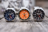 Seiko 5 Sports GMT SKX Automatic Blueberry Dial Silver Steel Strap Watch For Men - SSK003K1 Authentic Buy Shop Now