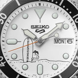Seiko 5 Sports x Peanuts Surfboard Snoopy Limited Edition White Dial Two Tone NATO Strap Watch For Men - SRPK25K1 Authentic Buy Shop Now