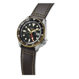 Seiko 5 Sports SKX GMT Automatic Mocha Black Dial Brown Leather Strap Watch For Men - SSK036K1 Authentic Buy Shop Now