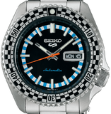 Seiko 5 Sports Checker Flag Special Edition Black Dial Silver Steel Strap Watch For Men - SRPK67K1 Authentic Buy Shop Now