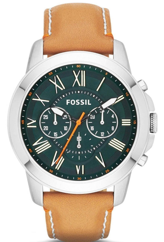 Fossil Grant Chronograph Green Dial Brown Leather Strap Watch for Men - FS4918 Authentic Buy Shop Now