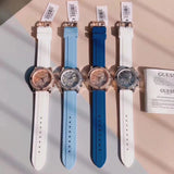 Guess Confetti Crystal Silver Dial Blue Rubber Strap Watch For Women - W1098L3 Authentic Buy Shop Now