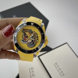 Gucci Dive Tiger Yellow Dial Yellow Rubber Strap Watch For Men - YA136317 Authentic Buy Shop Now