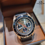 Coach Kent Chronograph Rose Gold Dial Black Leather Strap Watch for Men - 14602559 Authentic Buy Shop Now