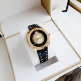 Versace Shadov Quartz Gold Dial Black Leather Strap Watch for Women - VEBM01118 Authentic Buy Shop Now
