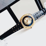Versace Shadov Quartz Gold Dial Black Leather Strap Watch for Women - VEBM01118 Authentic Buy Shop Now