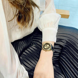 Versace Shadov Quartz Gold Dial Black Leather Strap Watch for Women - VEBM01118 Authentic Buy Shop Now