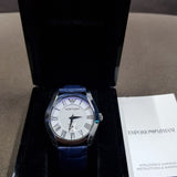 Emporio Armani Valente Quartz Silver Dial Grey Leather Strap Watch For Men - AR1666 Authentic Buy Shop Now